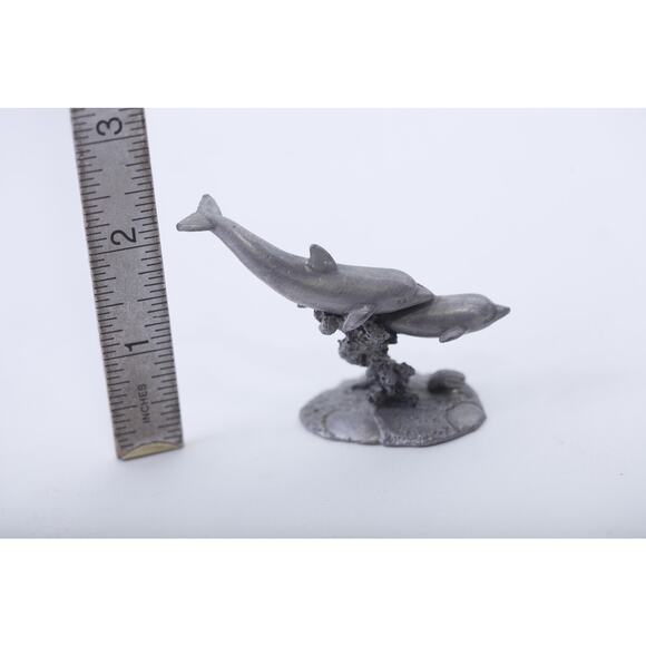 Dolphins In The Reef, Pewter, Statue, Miniature, Game Piece, Statuette, Vintage, - Picture 3 of 3
